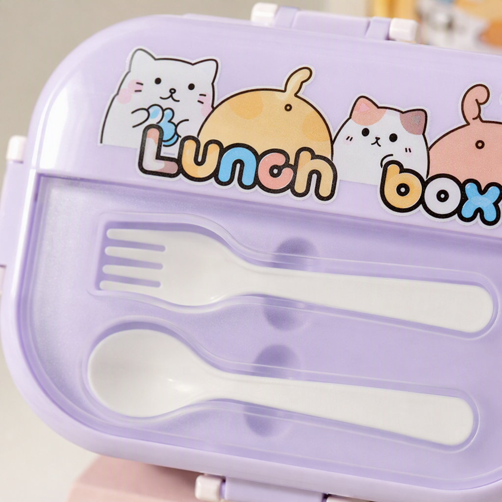 Colorful cartoon bento box, children's tableware, student lunch box, creative portable storage box with compartments, durable and cute style Application Scenario