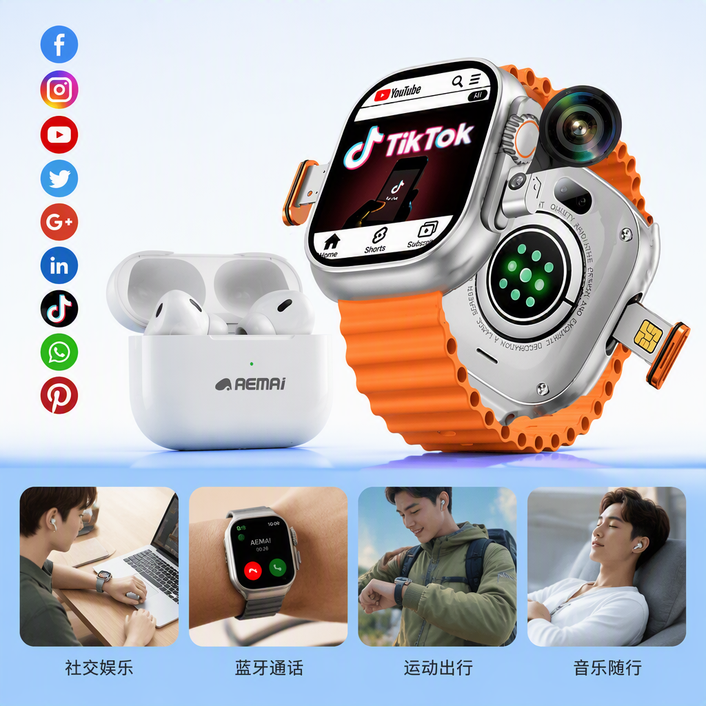 AEMAI's new Bluetooth smartwatch set, featuring Bluetooth headphones and 7 watch straps