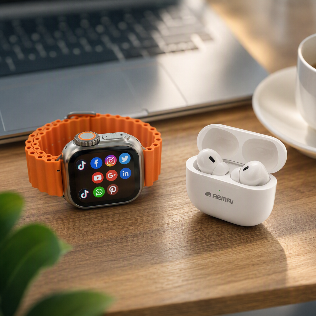 AEMAI's new Bluetooth smartwatch set, featuring Bluetooth headphones and 7 watch straps details Picture