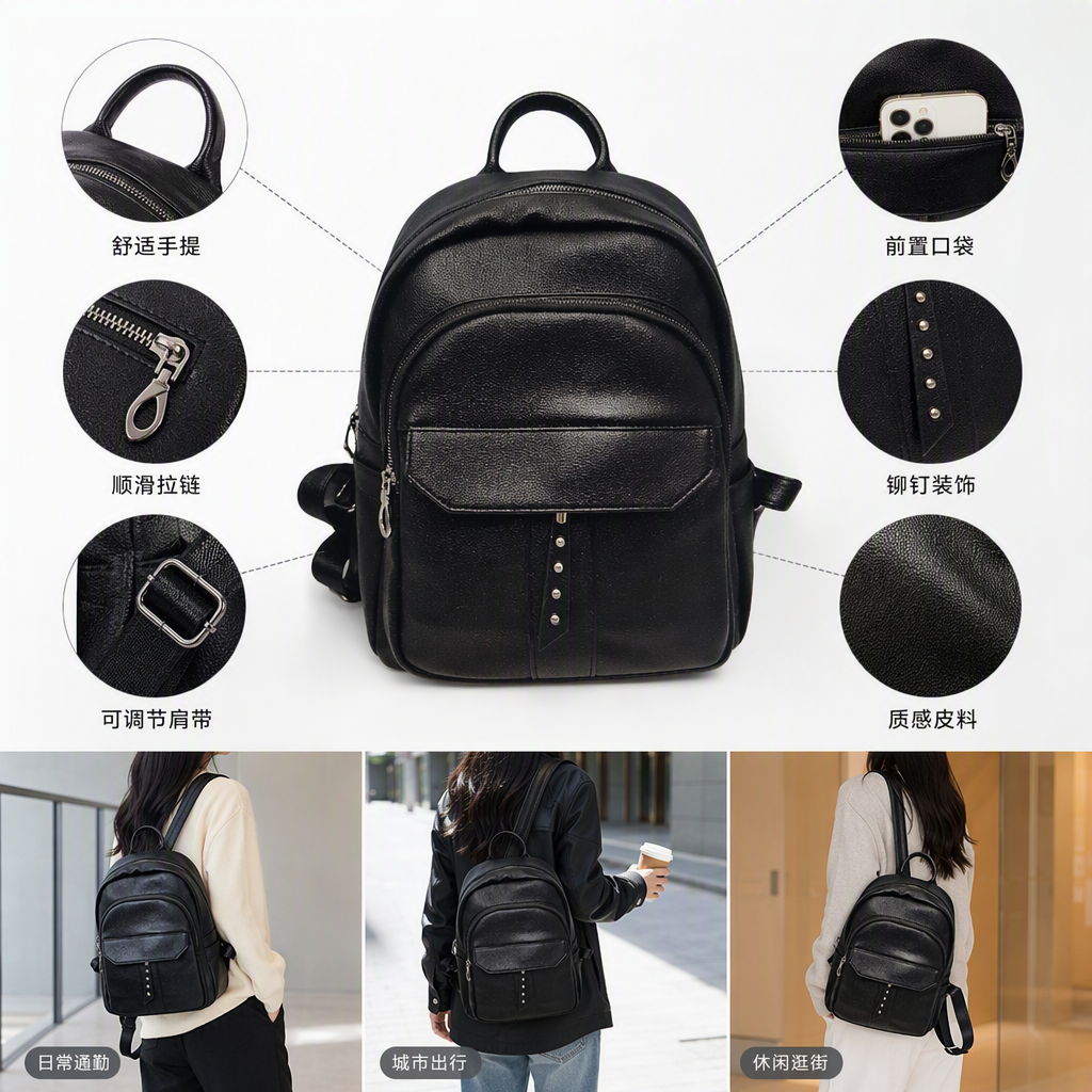 Moda versátil negro cortex mochila mochila casual de gran capacidad unisex estudiante mochila de tendencia estilo