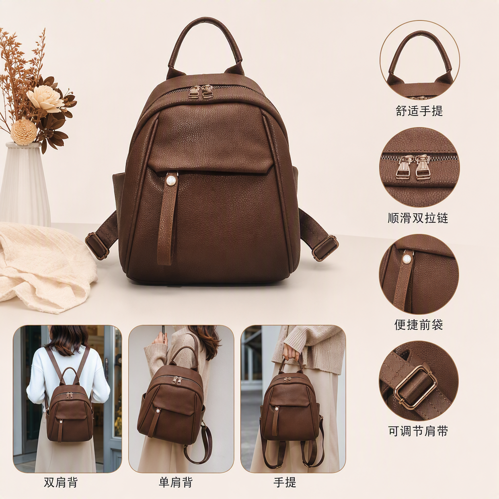 Moda versátil marrón cortex mochila mochila casual de gran capacidad mochila de estudiante estilo de tendencia