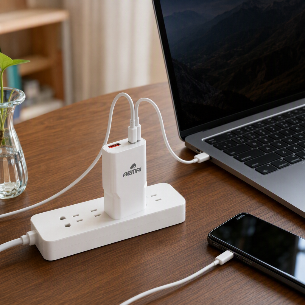 The white charger portable packaging box set, a multi-functional travel charging accessory storage box, is simple and fashionable details Picture