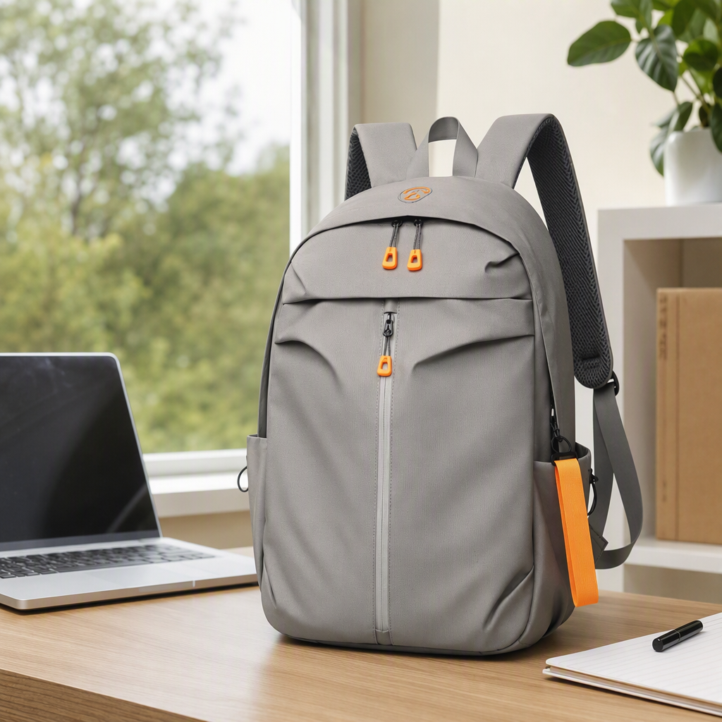 Moda casual mochila de hombro unisex bolsa de viaje de estudiante de gran capacidad gris estilo de tendencia details Picture