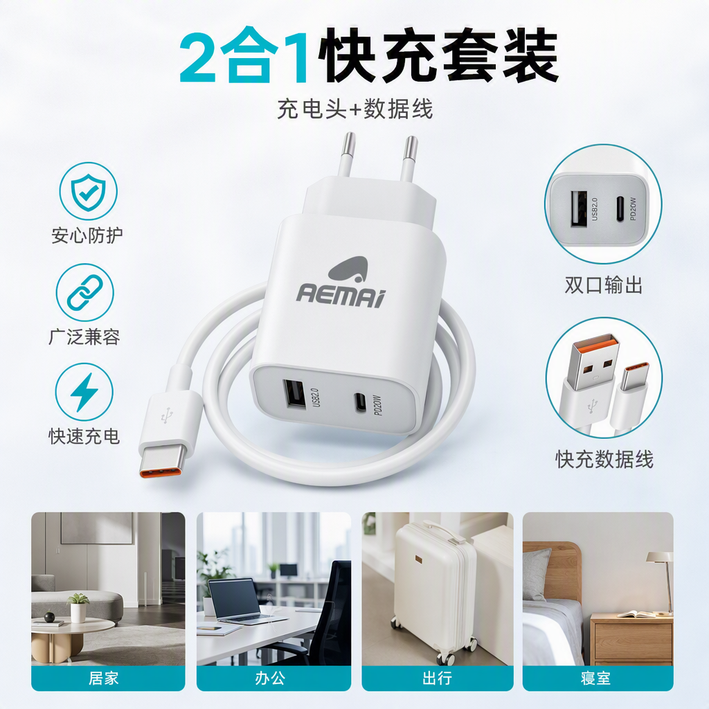 White charger packaging box, portable and simple storage box, suitable for multiple mobile phone accessory packaging boxes, plastic box