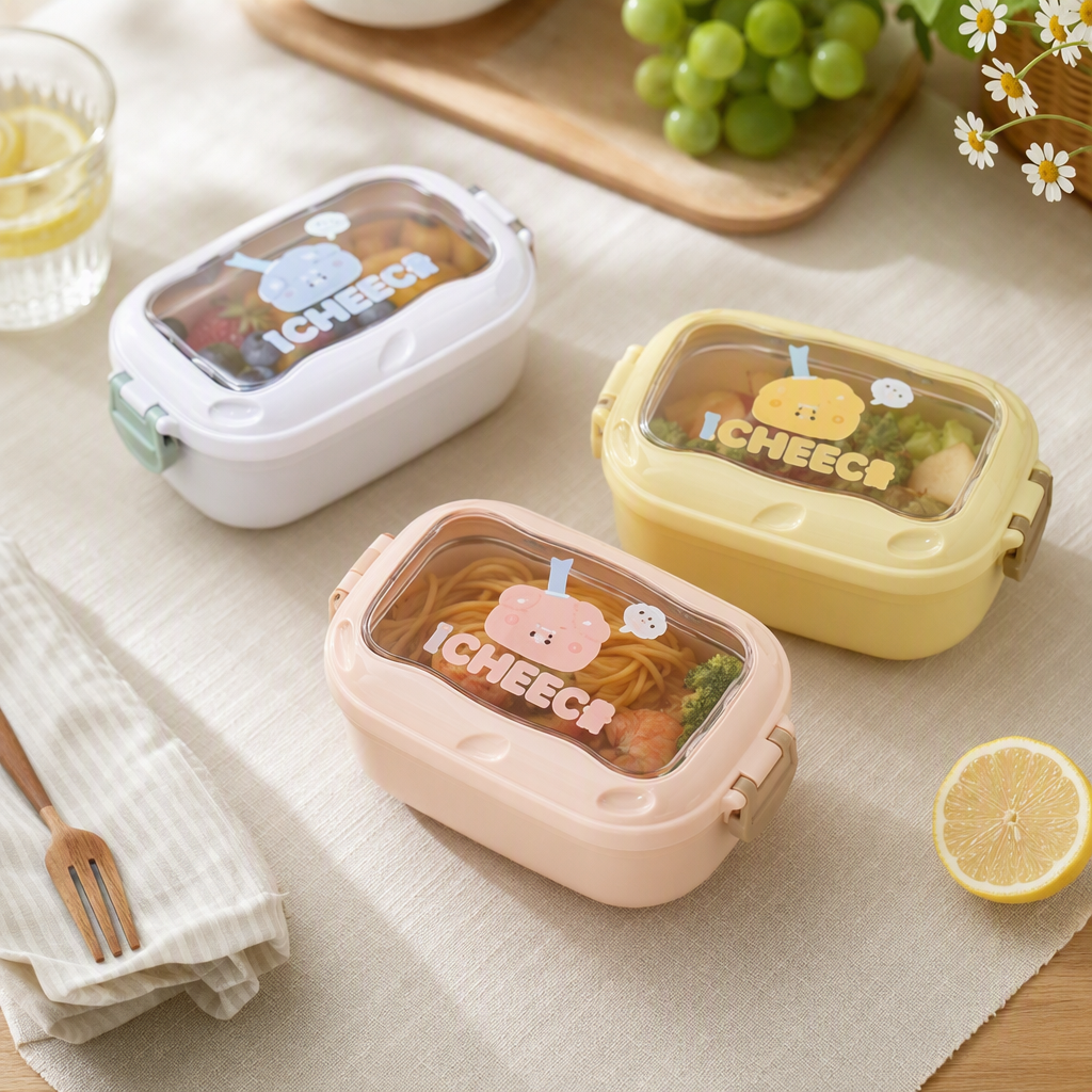 Colorful plastic lunch box, heat-resistant sealed lunch box, student portable lunch box, tableware storage box with lid details Picture