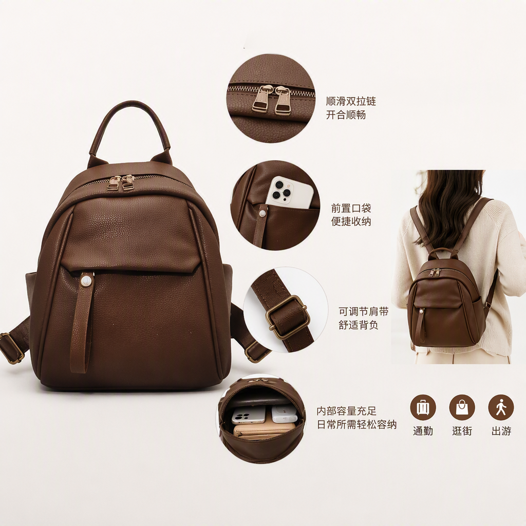 Moda brown cortex backpack hombre casual bolsa de viaje estudiantil versátil estilo de tendencia
