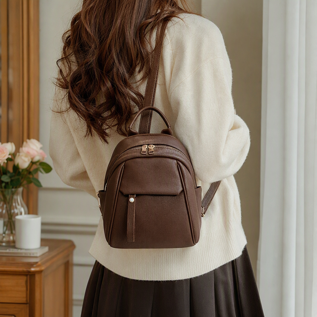 Moda brown cortex backpack hombre casual bolsa de viaje estudiantil versátil estilo de tendencia details Picture