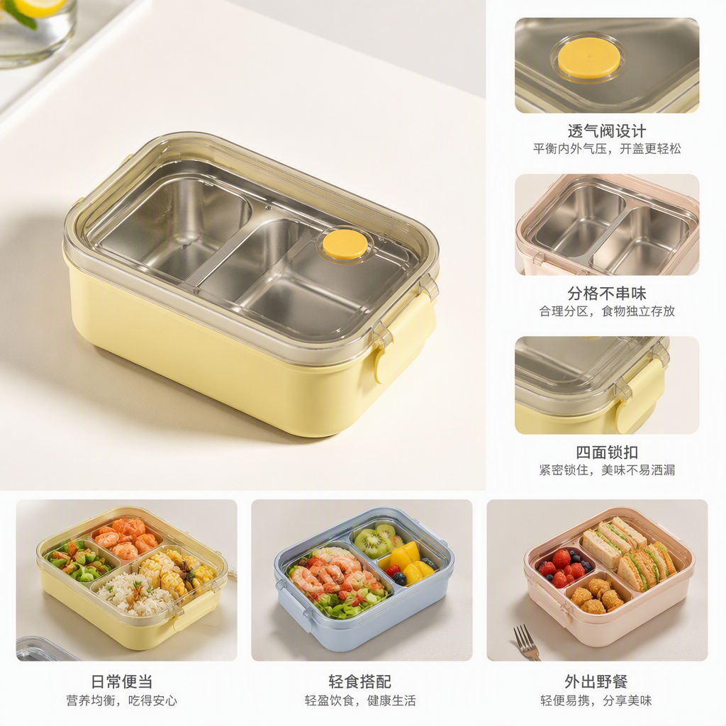 Colorful compartments portable lunch box, student lunch box, children's lunch box, plastic tableware storage box with lid, large-capacity lunch box
