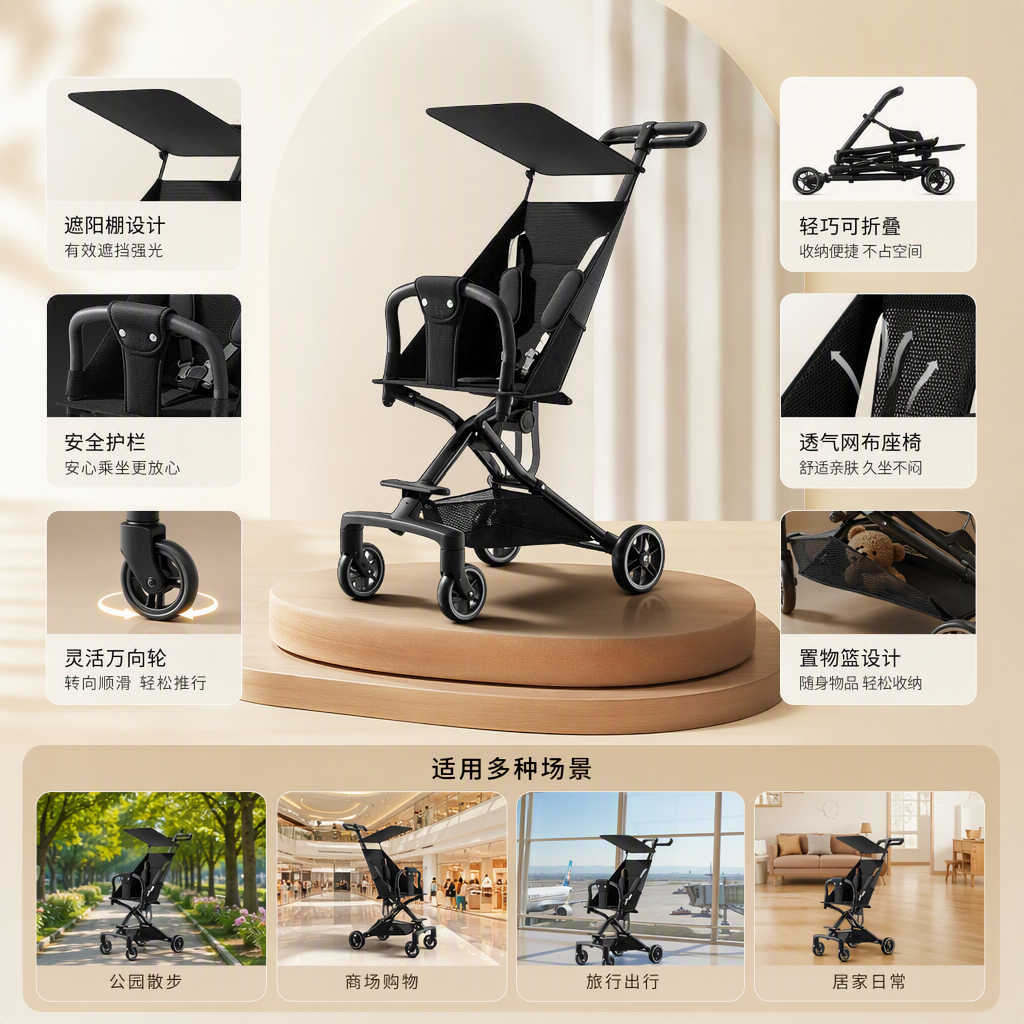 Multi-functional baby stroller, lightweight folding baby stroller, suitable for both lying and sitting, newborn seat, infant and toddler products Specification image