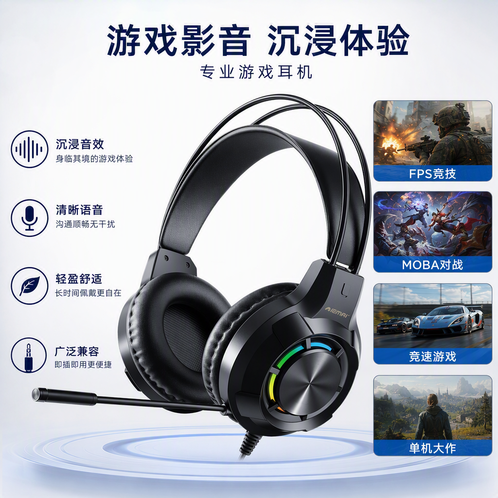 AEMAI high-quality over-ear gaming headphones with microphone and immersive sound field, comfortable to wear for long periods