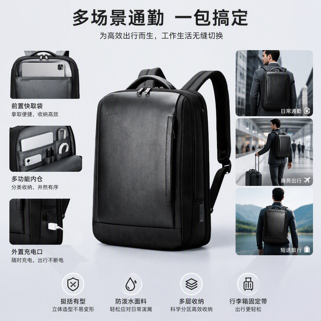 时尚百搭大容量背包男士女士休闲运动旅行黑色双肩包学生书包潮流款