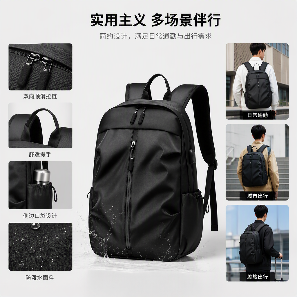 Moda multifunción gran capacidad mochila casual hombre estudiante negro viaje bolsa deportiva tendencia bolsa versátil