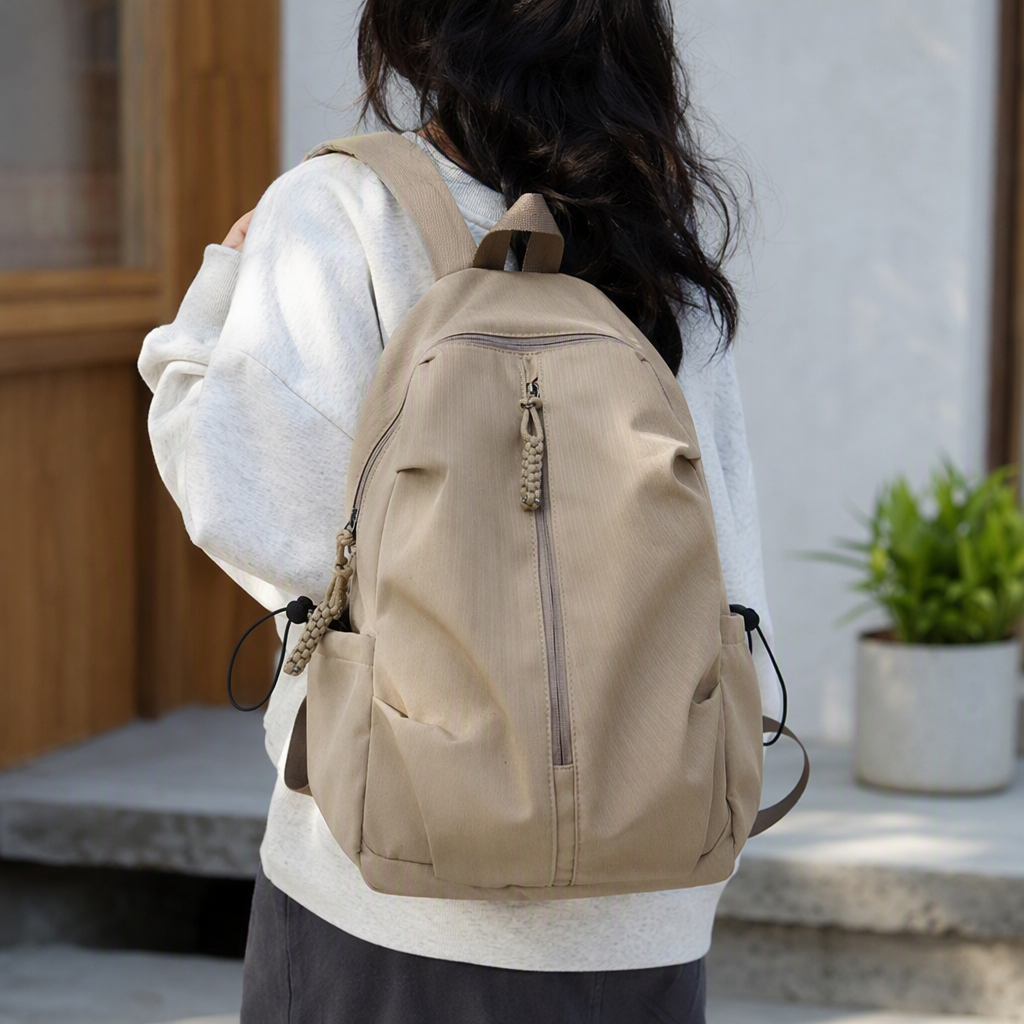 Moda versátil beige mochila mochila casual de gran capacidad bolsa de estudiante tendencia estilo simple bolsa de mujer details Picture
