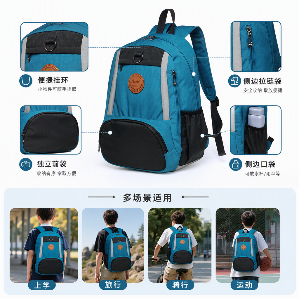 Moda casual mochila azul mochila de estudiante de gran capacidad bolsa de viaje deportiva unisex trend