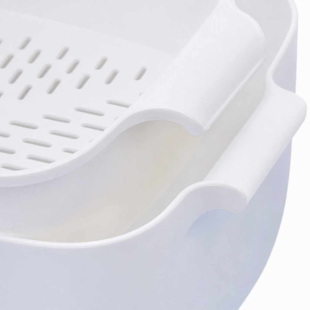 【CL】26Q3#2126 multi-functional white plastic draining basket, kitchen vegetable washing sieve, fruit and vegetable filtering basket, household plastic sheet storage basket Specification image