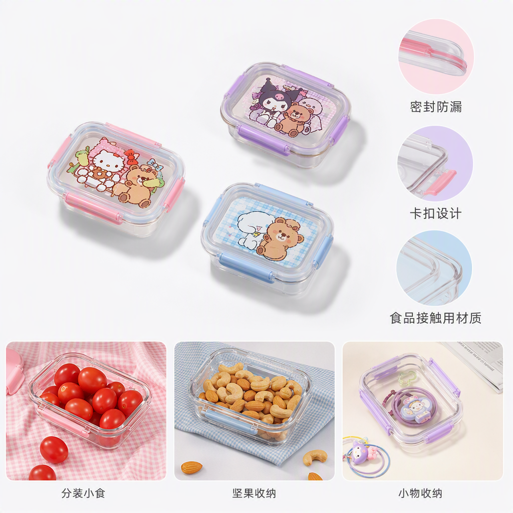 Colorful cartoon bento box, children's lunch box, cute plastic with sealed lid, student portable tableware lunch box