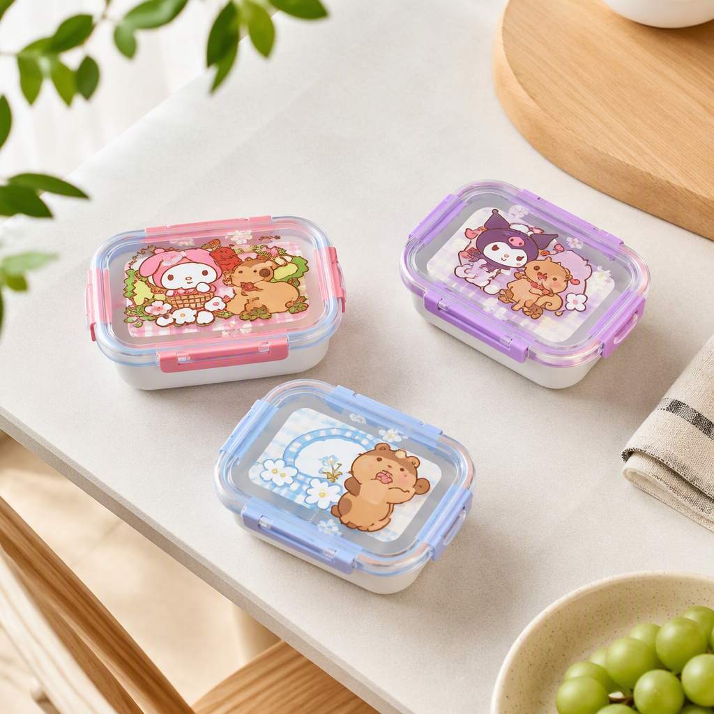 Colorful cartoon bento box, children's lunch box, cute plastic with sealed lid, student portable tableware lunch box details Picture