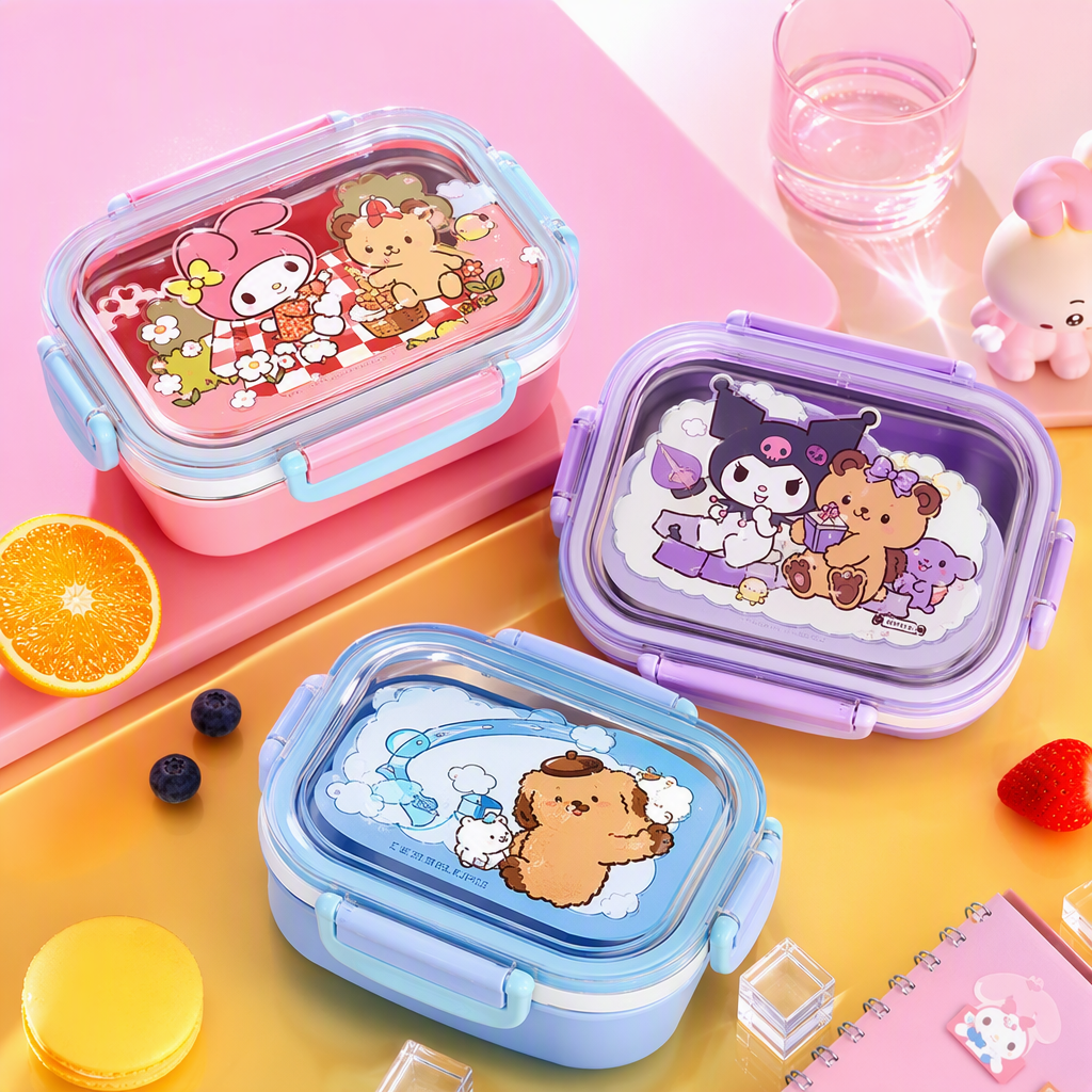Colorful cartoon bento box, children's lunch box, cute plastic with sealed lid, student portable tableware lunch box Specification image