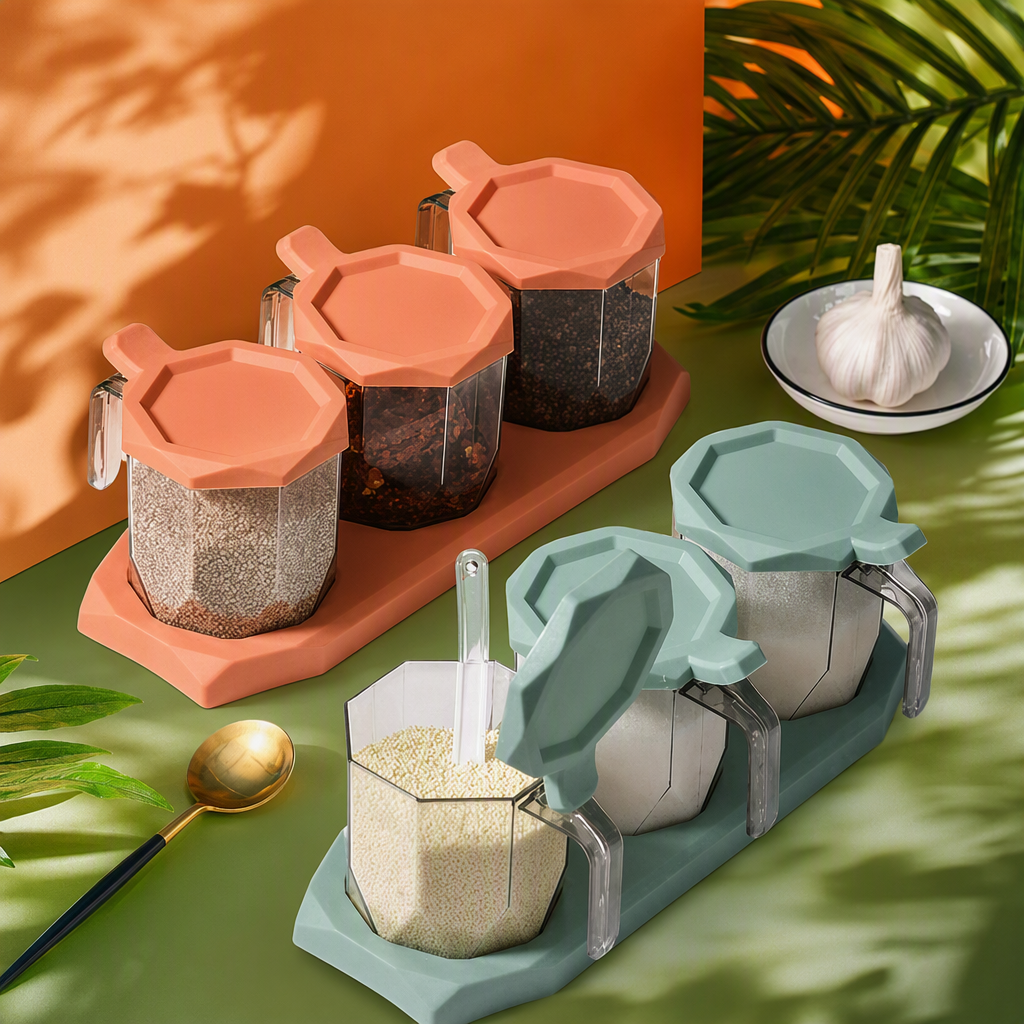 مجموعة لوازم أدوات المطبخ المنزلي في حاويات التوابل المتعددة الألوان Specification image