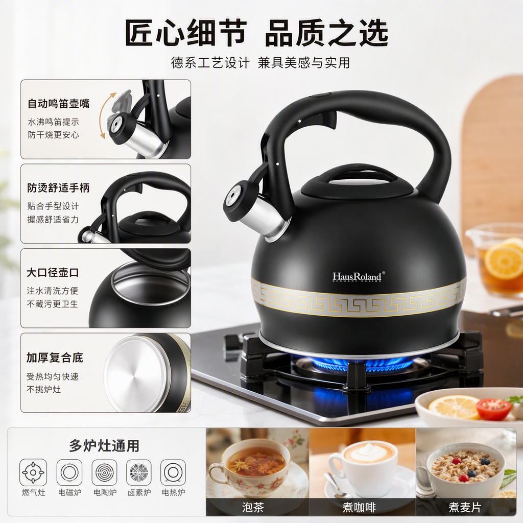 HR730-9HausRoland3L acero inoxidable zumbido kettle caldera de alta capacidad caldera de inducción de gas hervidor de cocina de uso general home kitchen kettle details Picture
