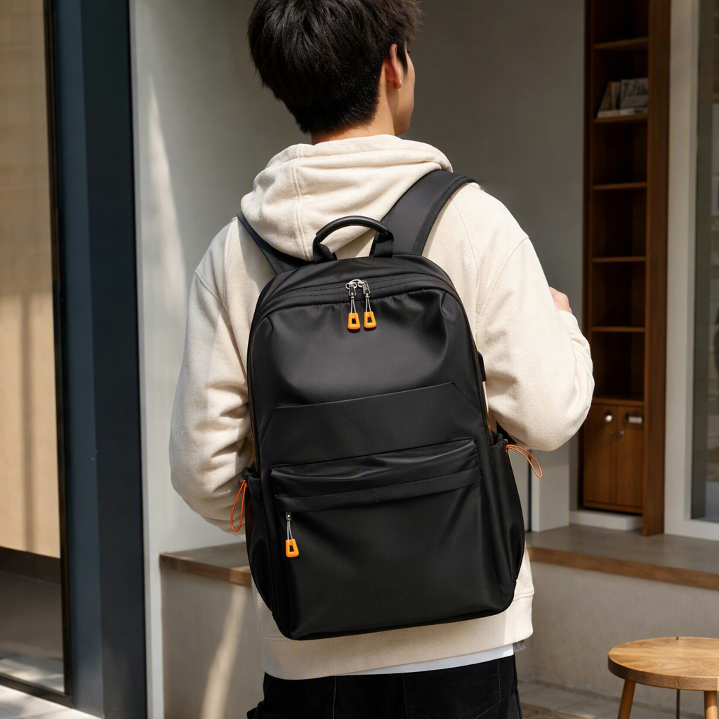 Moda versátil mochila negra mochila casual de gran capacidad mochila de estudiante unisex estilo de tendencia details Picture