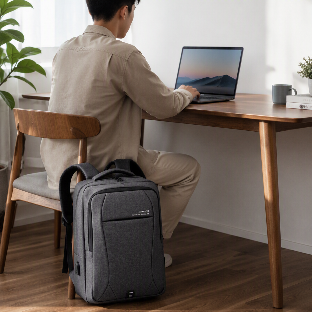 Fashionable and casual grey backpack, large-capacity student backpack, travel bag for both men and women, trendy style details Picture