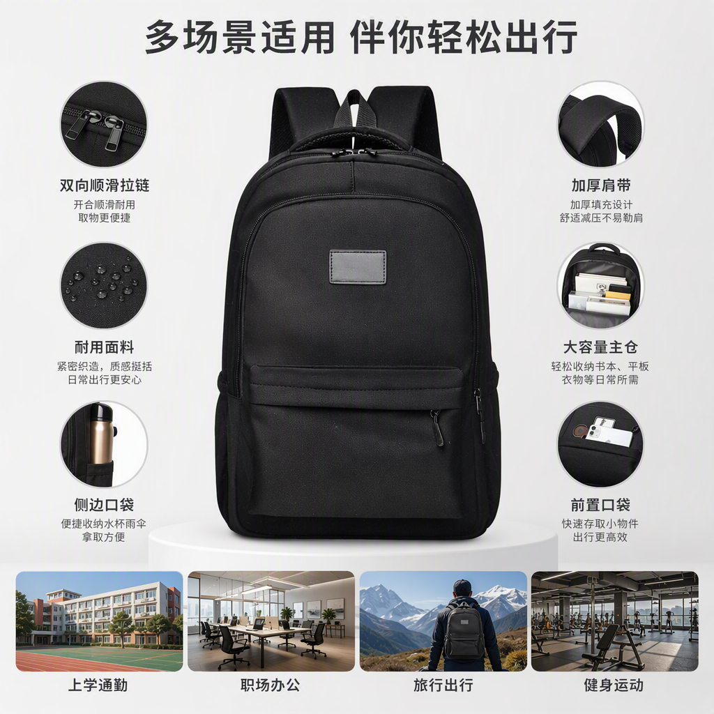 Multifunción moda casual mochila hombre estudiante viaje tendencia mochila negra mochila de gran capacidad