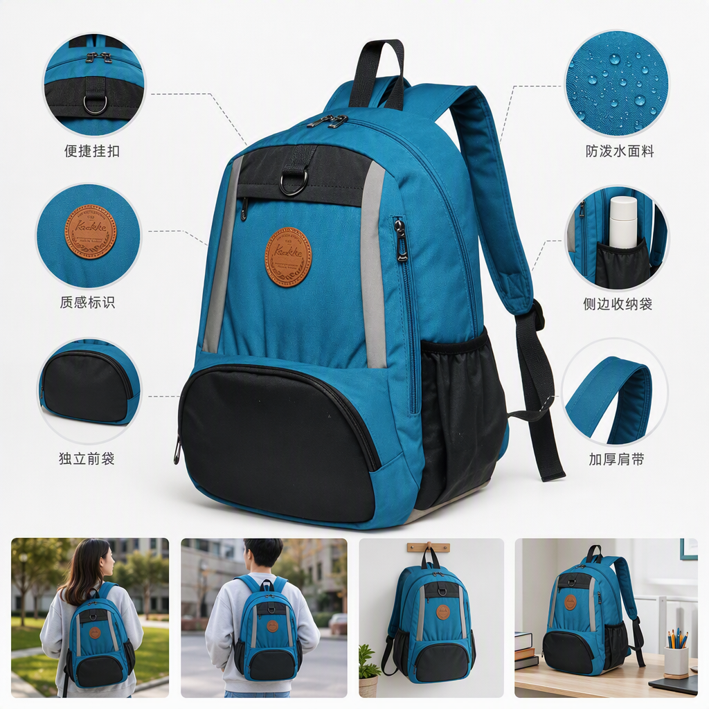 Moda casual mochila impermeable de gran capacidad mochila de estudiante mochila azul tendencia mochila deportiva versátil