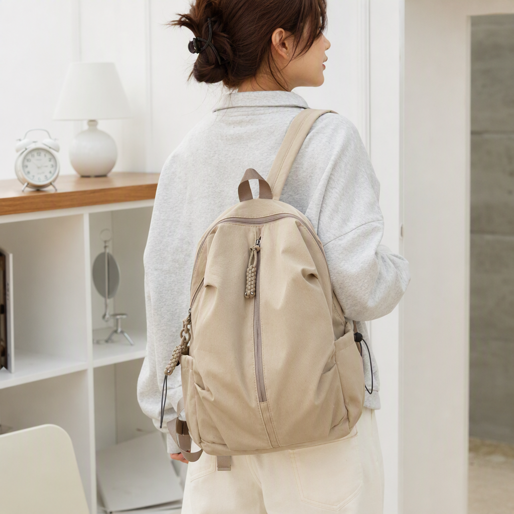 Moda casual beige mochila estudiante portátil viaje multifuncional bolsa versátil bolsa de mujer estilo de tendencia details Picture