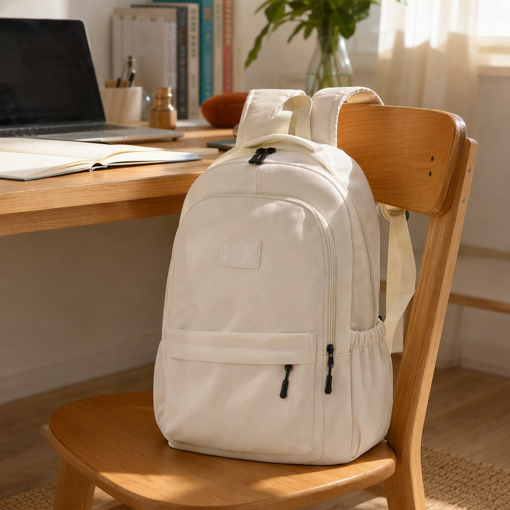 Moda simple arroz blanco mochila mochila de gran capacidad mochila de ocio bolsa de estudiante versión coreana tendencia versátil details Picture