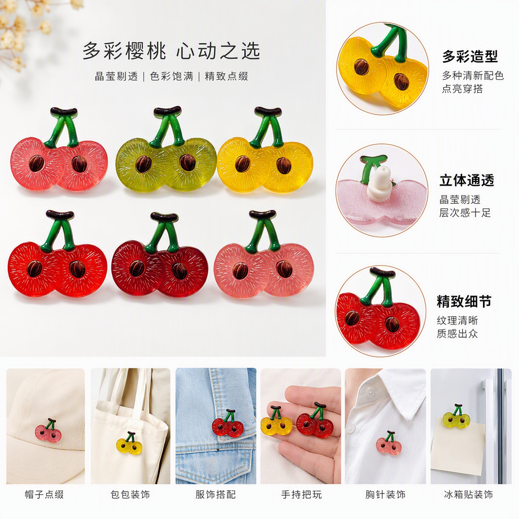 Colorful cherry-shaped magnetic stickers for wall decoration, creative home stickers, children's room background wall stickers without glue