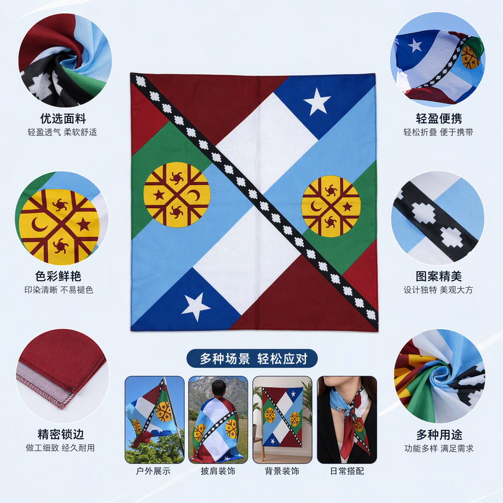 Colorful flag headscarves, small square scarves