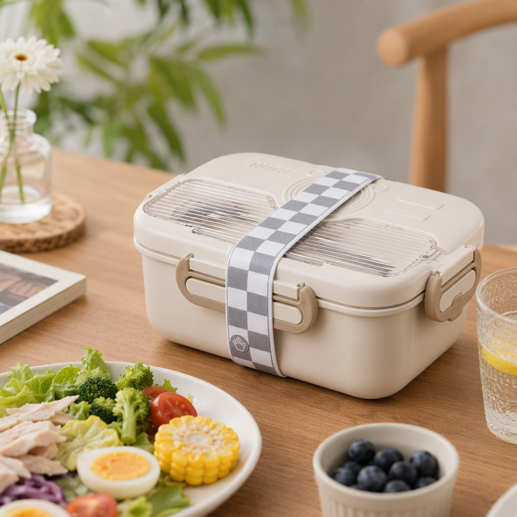 Portable insulated lunch box, large-capacity, off-white plastic lunch box, student lunch box, portable tableware with lid, durable details Picture