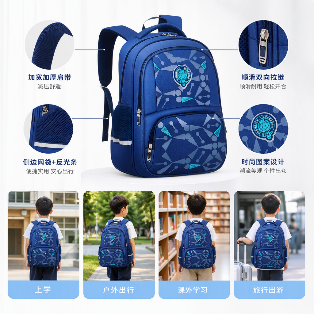 Mochilas casuales para estudiantes de gran capacidad tendencia deporte campus azul mochila para hombres y mujeres ligero y duradero