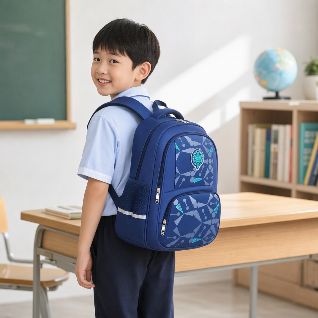 Student casual backpack, large-capacity, trendy and sporty blue campus bag for both men and women, lightweight and durable details Picture