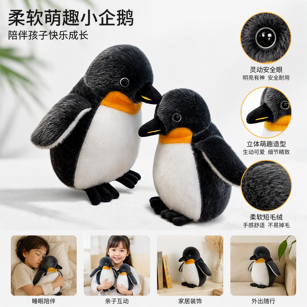 儿童毛绒玩具企鹅玩偶萤火虫欧美貂面料