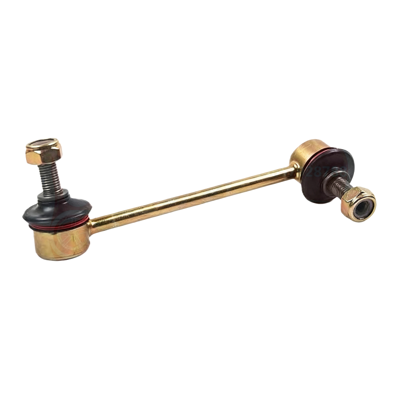 The golden suspension stabilizer bar with black rubber bushing bolts at both ends is a car chassis accessory with excellent durability Item Picture