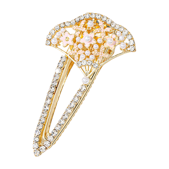 Luxurious golden diamond-encrusted fan-shaped hair clip, fashionable hair accessory, hairstyle decoration, hair clip, hair accessory for women Item Picture