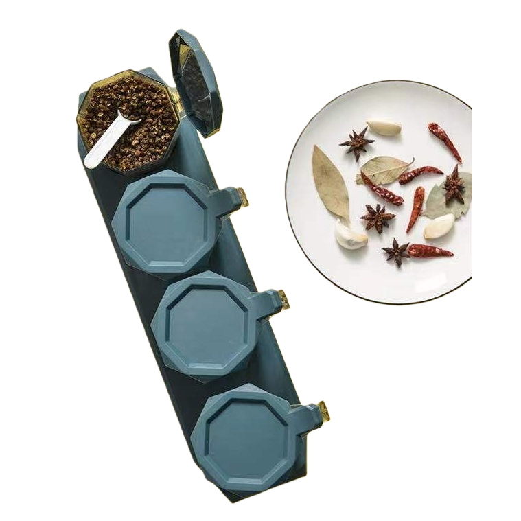 Multi-style seasoning box, blue-green kitchen storage container for condiments, portable and multi-purpose storage box Item Picture