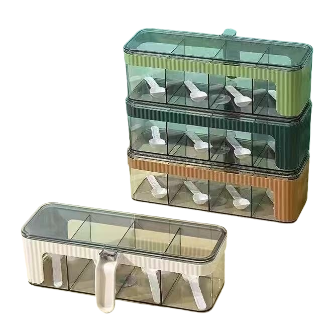 Multi-compartment transparent seasoning box for kitchen storage, seasoning storage container, organizing box, simple and portable for home use Item Picture