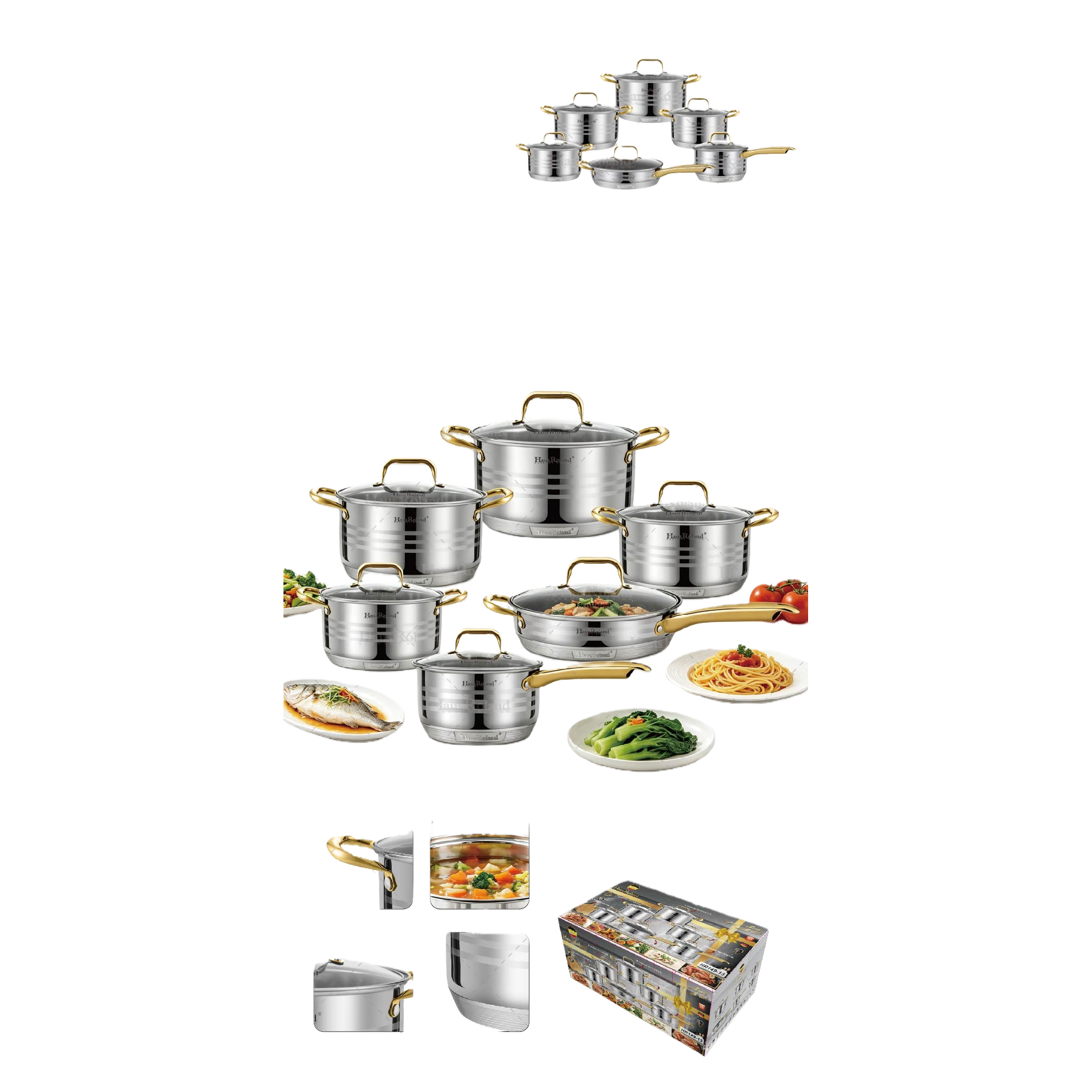HausRoland multi-functional kitchen cookware set, home stew, soup pot, frying and stir-frying pot combination, practical and durable kitchenware items HR149-13 Application Scenario