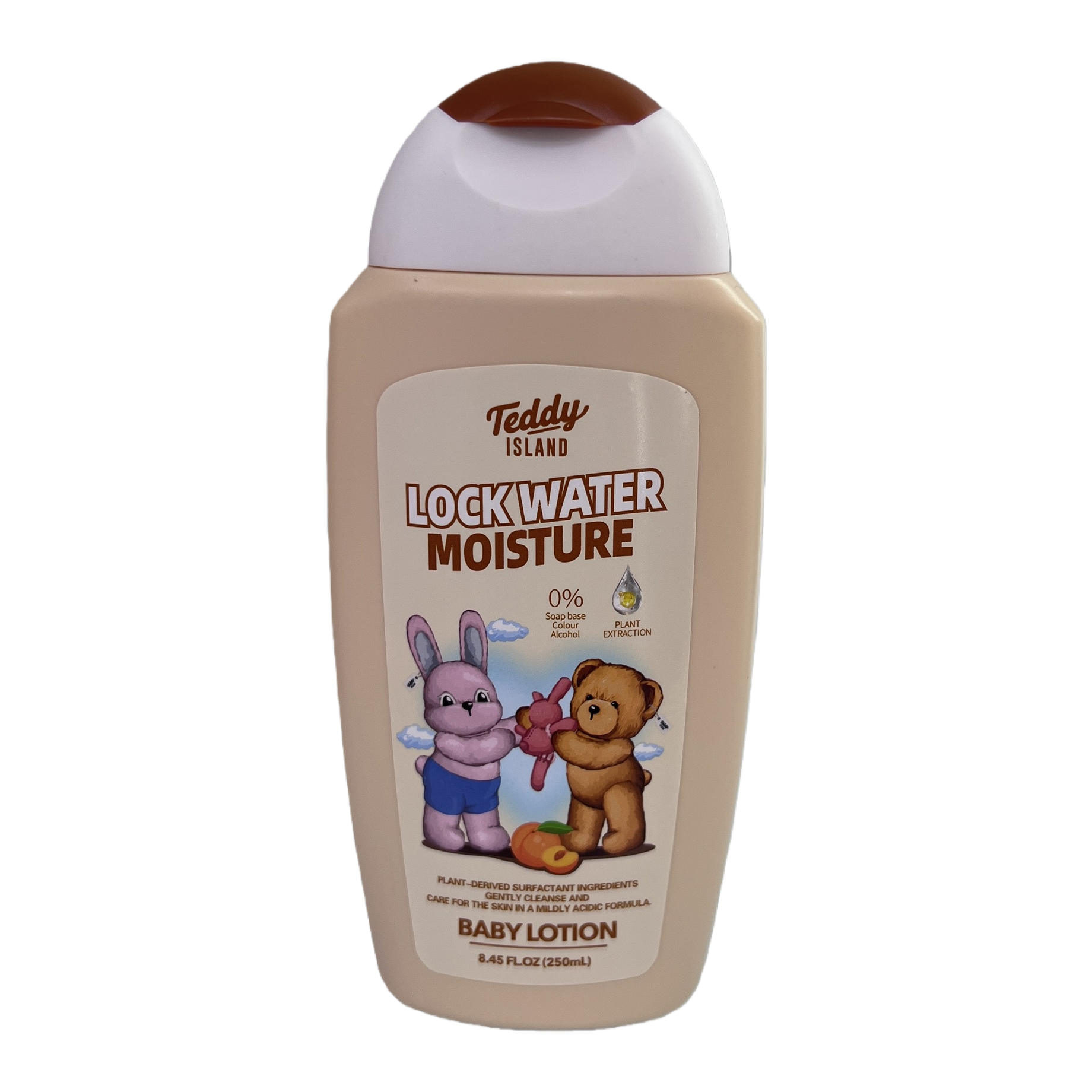 Teddy Island Hydrating Baby Lotion with a beige bottle and a white-brown cap gently moisturizes your baby's skin Item Picture
