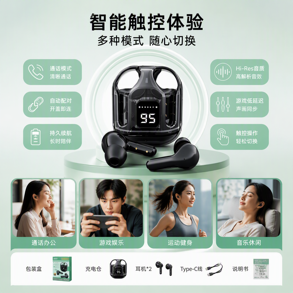 Eco-friendly and green packaging box wireless Bluetooth headphones, high-definition stereo, long-lasting portable headphones
