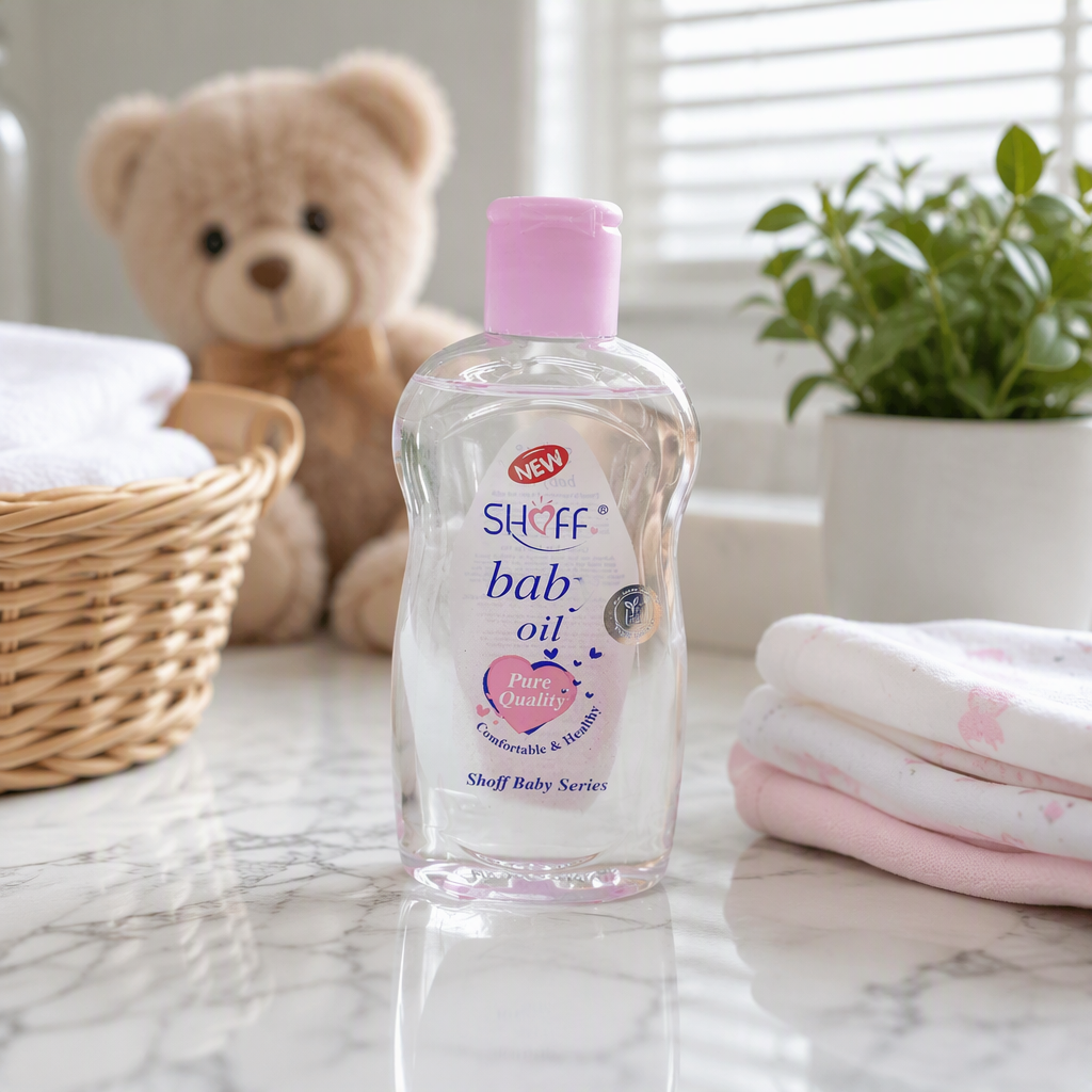 Baby moisturizing oil, transparent plastic bottle, pink cap, soft and moisturizing, suitable for newborn care, comfortable experience details Picture