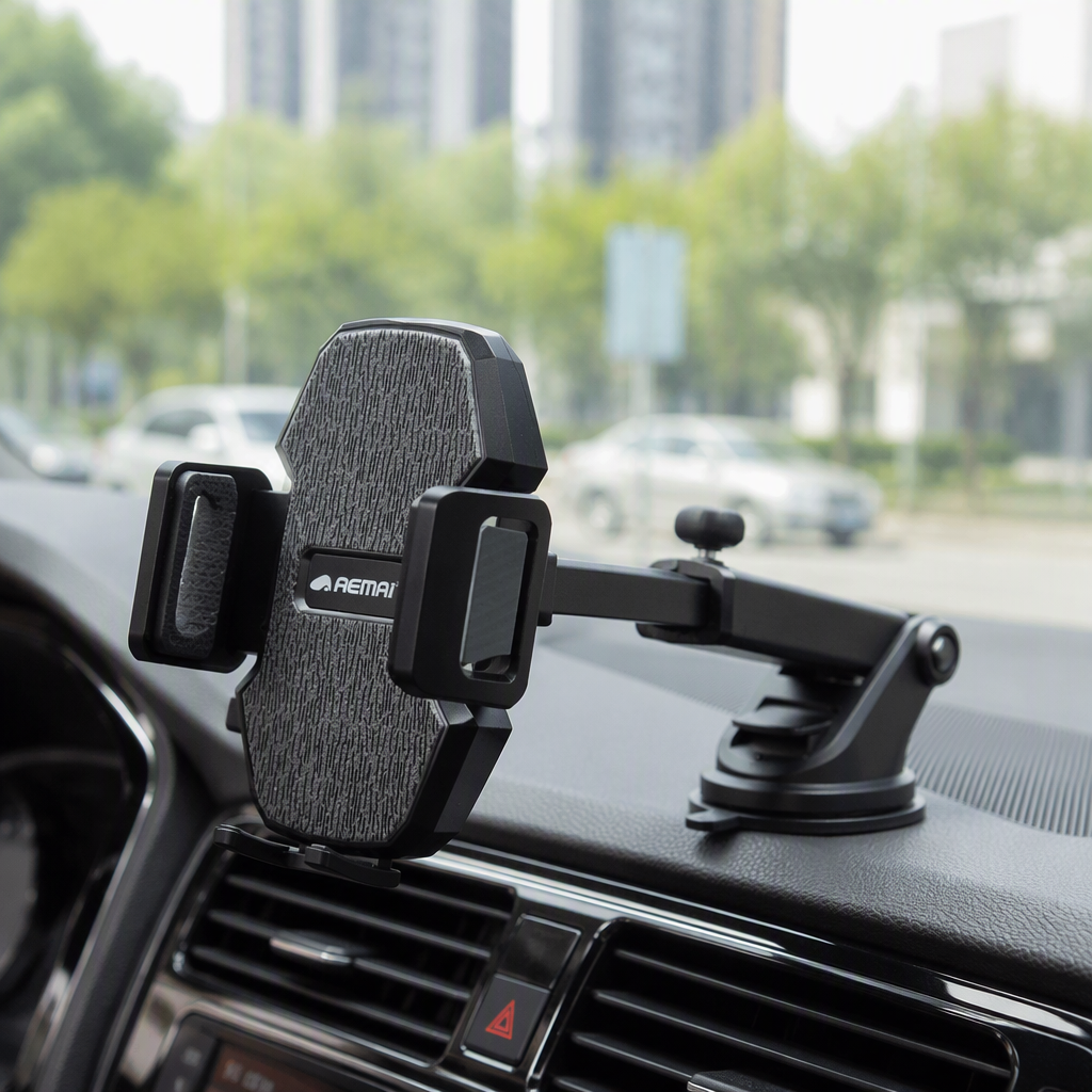 The multi-functional car navigation stand and portable car phone holder are black, anti-slip and stable, suitable for multiple car models