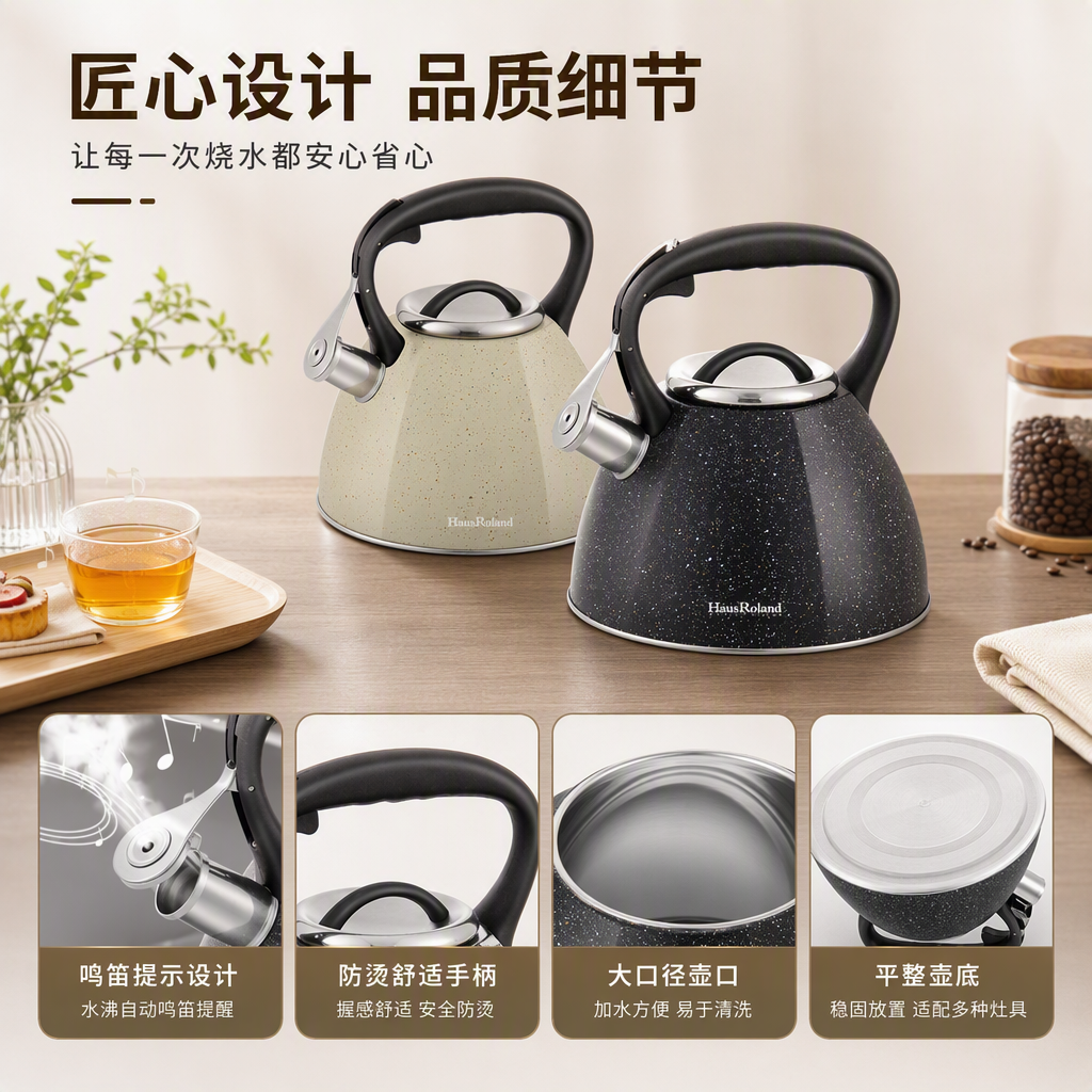 HausRoland3L acero inoxidable tintun hervidor de agua caliente de gran capacidad hervidor de inducción de gas hervidor de inducción de uso general home kitchen kettle HR740-2 details Picture
