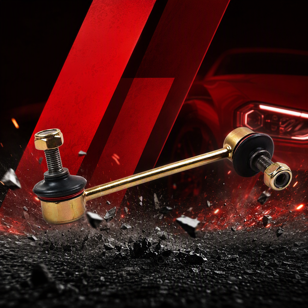 The golden suspension stabilizer bar with black rubber bushing bolts at both ends is a car chassis accessory with excellent durability Specification image