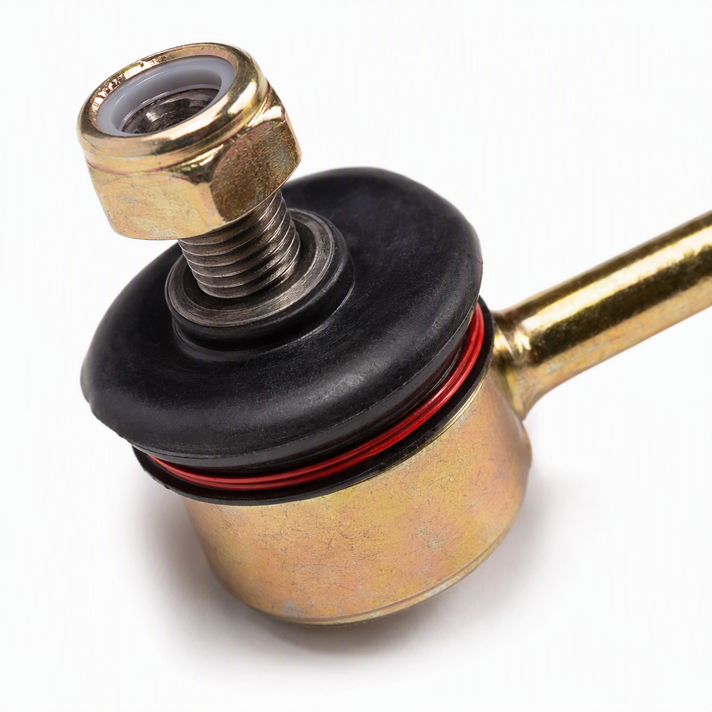 The golden suspension stabilizer bar with black rubber bushing bolts at both ends is a car chassis accessory with excellent durability Application Scenario