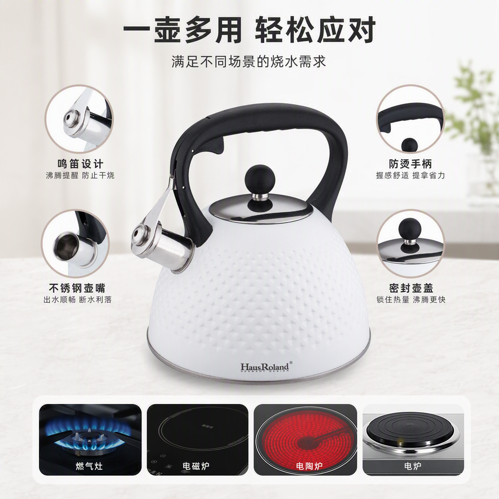 HausRoland3L stainless steel sounding kettle, large-capacity boiling kettle, gas induction cooker, universal household kitchen boiling kettle HR759-3 details Picture