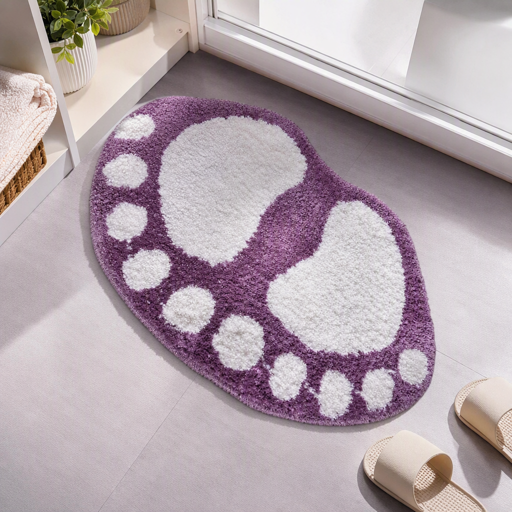 Anti-slip and wear-resistant purple footprint pattern floor mat, household living room and bedroom door mat, water-absorbing and dust-proof floor mat details Picture